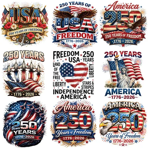 Independence Day Heat Transfer Patches 250 Years Freedom USA Flag Eagle Iron On Decals For DIY Clothing T-Shirt Decoration