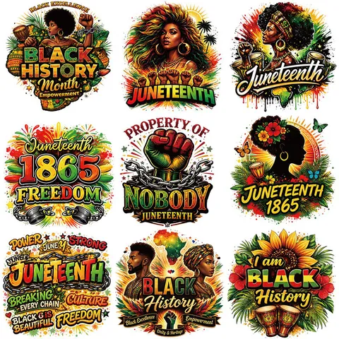 Juneteenth Black History Month Heat Transfer Patches African American Heritage Iron On Stickers For Clothing DIY Hoodies