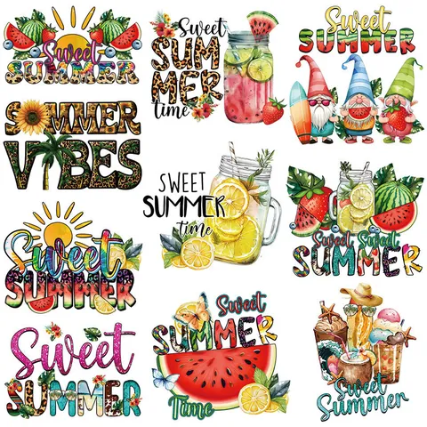 Summer Sweet Warmteoverdracht Patches Voor T-shirts Tassen DIY Fruit Gnoom Strijkplaatjes Wasbaar Offsetdruk Applicaties Voor Kleding Decoratie