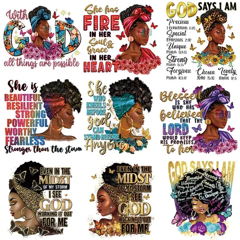 Black Girl Heat Transfer Patches for Clothing DIY Iron on Stickers Washable Decorative Appliques for T-Shirts Bags Hoodies