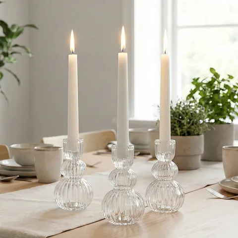 Ribbed Glass Taper Candle Holder Nordic Minimalist Geometric Candlestick Table Centerpiece for Dinner Wedding Decor Gift