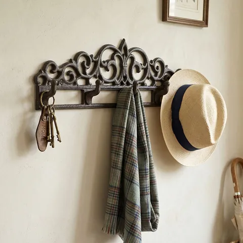 Vintage Cast Iron Wave Design Wall Hook Rack Decorative European Style Coat Hat Key Organizer Heavy Duty Metal Wall Decor