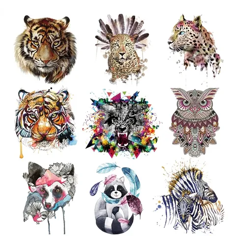 Cartoon Animal Heat Transfer Patches DIY Clothing Iron On Patches For T-Shirts Bags Washable Artistic Leopard Tiger Heat Press Sticker