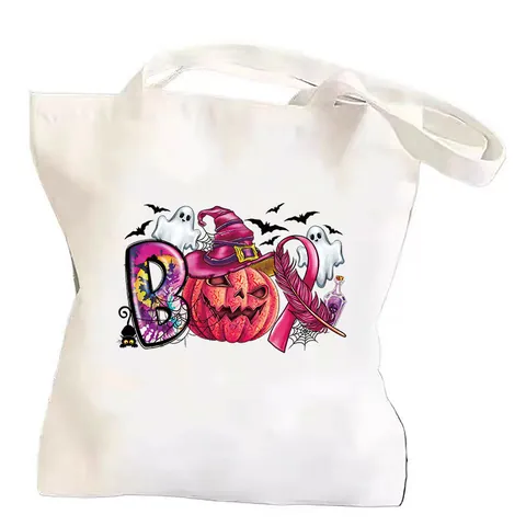 Pink Ribbon Halloween Heat Transfer Patches For DIY Clothing Iron On Stickers Pink Gnomes Pumpkin Leopard Print Patches For T-Shirt Canvas Bag Decor