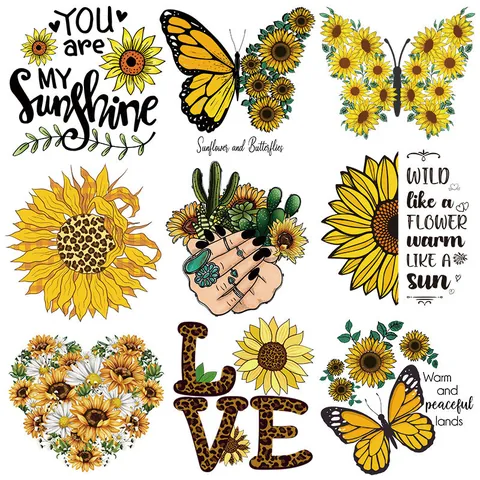 Sunflower Butterfly Heat Transfer Patch For Clothing DIY Iron On Stickers Sunflower Inspirational Quotes Offset Print Decals