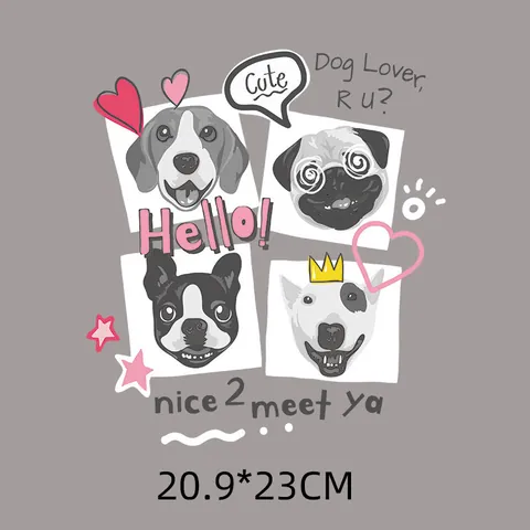 Cartoon Hund Muster Wärmeübertragungspflaster Für Kleidung Trendy Tier Aufbügler Offsetdruck DIY Bekleidung Tasche Dekor