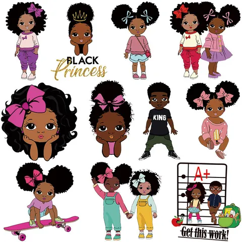 Parches de Transferencia de Calor Fai da Te Chica Afroamericana Dibujos Animados Termoadhesivos Lavables Frases Motivadoras Pegatinas para Ropa Bolso