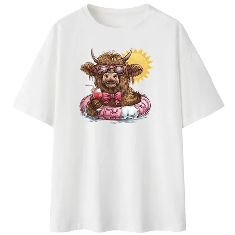 Summer Seaside Heat Transfer Patches For Clothes Highland Cow Cowgirl Palm Tree Sunset Washable Iron On Stickers For DIY T-Shirt Decor