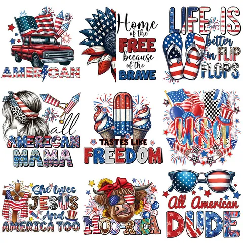 Independence Day Heat Transfer Stickers Polyurethane Stars And Stripes Patriotic Iron On Patches For DIY T-Shirts Bags Decoration