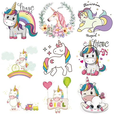 Autocollant de Transfert de Chaleur Licorne Mignonne Écussons Thermocollants DIY pour Vêtements d'Enfants Sacs Lavables Décoration