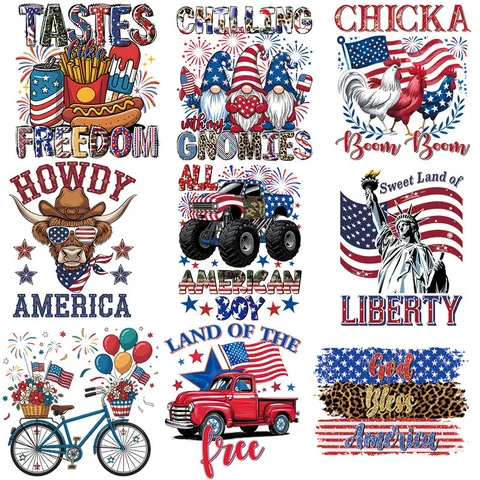 Independence Day Heat Transfer Patches For Clothing USA Flag Statue Of Liberty DTF Iron On Decals For DIY T-Shirts Bags