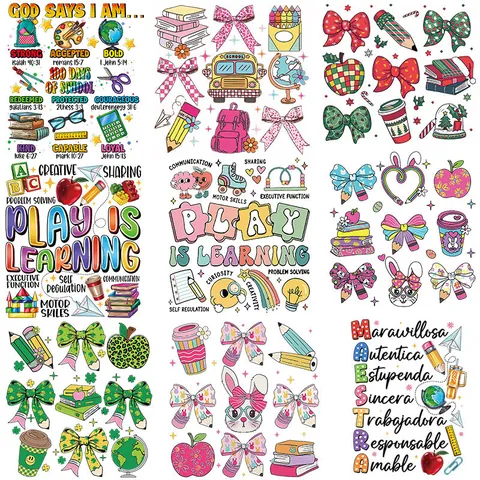 Teacher's Day DTF Heat Transfer Patches For Clothing DIY Washable Iron On Decals For T-Shirts Bags Hats Educational Designs