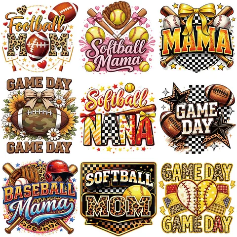 American Sports Baseball Mama Heat Transfer Decals For Clothing Washable DTF Iron On Patches Football Game Day Printed DIY Applique For T-Shirt Bags