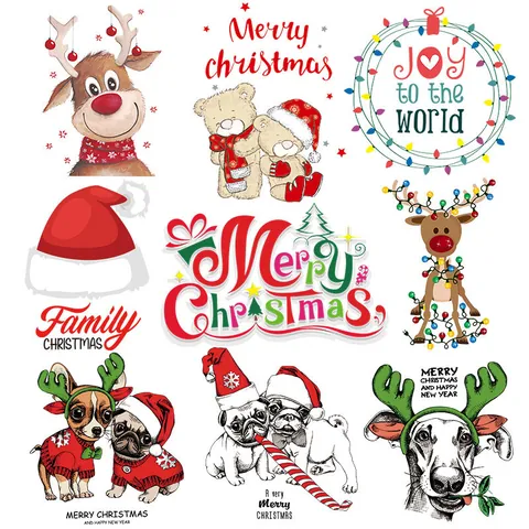 Christmas Heat Transfer Stickers Iron On Patches For Clothes T-Shirt DIY Cartoon Reindeer Gnomes Festive Applique Decoration