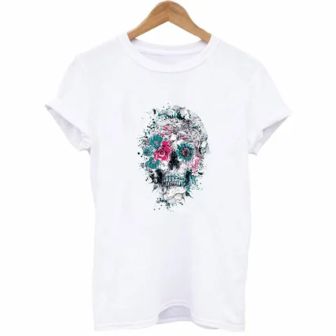 Schedel Bloem Warmteoverdrachtpatches Voor Kleding Tassen Vintage Artistieke Sugar Skull Strijkplaatjes DIY Wasbare Bedrukte Patch