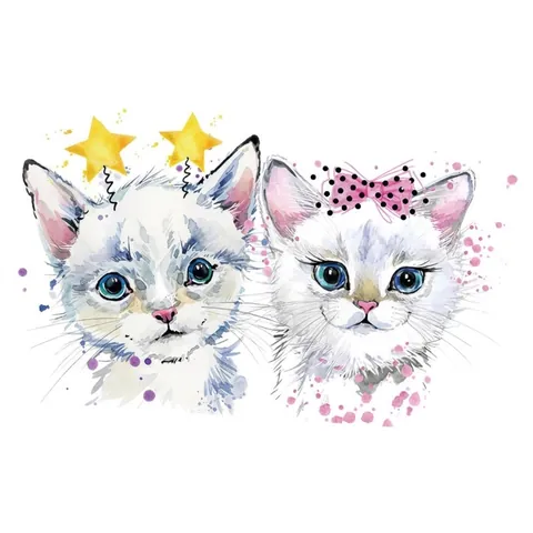 Cute Cat Watercolor Heat Transfer Patches For Clothing Bags DIY Washable Cartoon Kitten Iron On Stickers Apparel Decor
