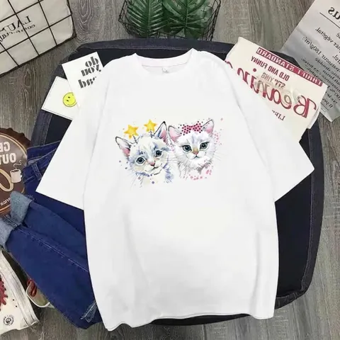 Cute Cat Watercolor Heat Transfer Patches For Clothing Bags DIY Washable Cartoon Kitten Iron On Stickers Apparel Decor
