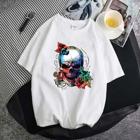Street Skull Wärmeübertragungspatches Bunte Florale Totenkopf Aufbügler Für T-Shirts Bekleidung DIY Dekoration Wärmeübertragung