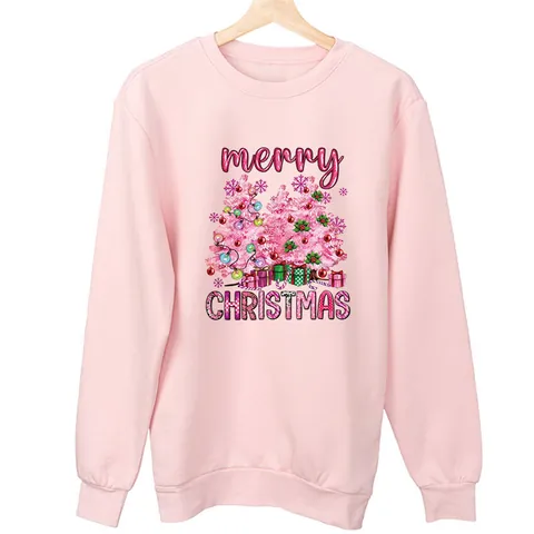 Pink Christmas Santa Claus Heat Transfer Patches For T-Shirt Pink Christmas Tree Snowman Iron On Patches For Clothing DIY Washable Applique