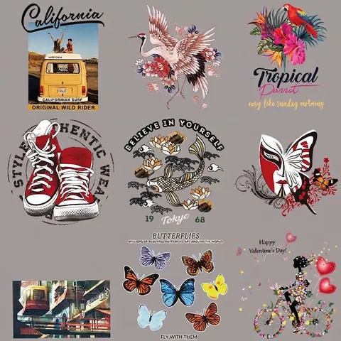 Cartoon Butterfly Crane Heat Transfer Patches DIY Clothing Iron On Appliques For T-Shirt Bag Hat Decoration Washable Stickers