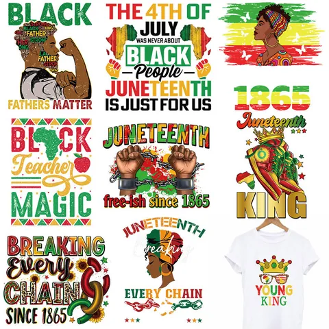 Juneteenth Black History Month Heat Transfer Patches For Clothing African Map Fist Queen King 1865 Iron On DTF Patches DIY Washable Appliques