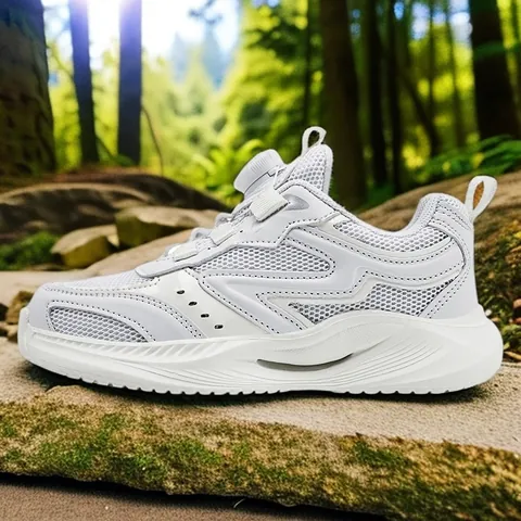 Kids Rotary Buckle Breathable Mesh Sneakers Lightweight White School Shoes For Boys Girls Casual Running Shoes 2025 Summer