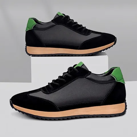 Chaussures de Course Unisexe en Cuir de Vache et Suède de Porc Augmentation de Taille Cachée Sneakers Décontractées Rétro Style Cortez Semelle Caoutchouc