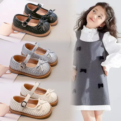 Girls French Mary Jane Flats Woven PU Leather Soft Sole Bowknot Design Korean Style Toddler Kids Spring Autumn Fashion Casual Shoes
