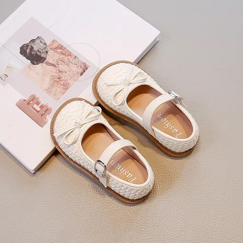 Girls French Mary Jane Flats Woven PU Leather Soft Sole Bowknot Design Korean Style Toddler Kids Spring Autumn Fashion Casual Shoes