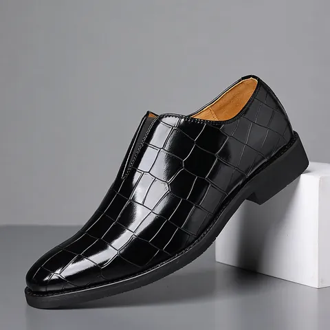 Herren Steinmuster Casual Lederschuhe Mode Atmungsaktiv Slip-on Krokodilmuster Business Slipper Halbschuhe Übergröße