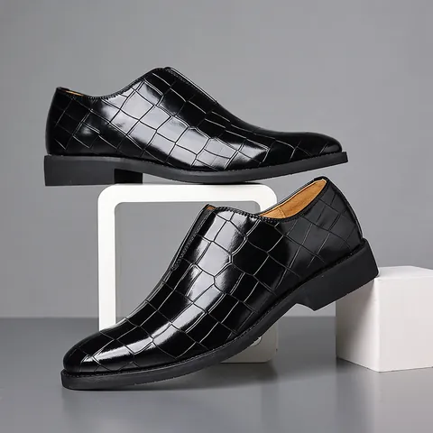 Herren Steinmuster Casual Lederschuhe Mode Atmungsaktiv Slip-on Krokodilmuster Business Slipper Halbschuhe Übergröße