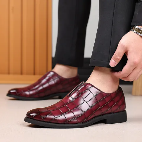 Zapatos de Cuero Casuales para Hombre con Textura de Piedra Mocasines de Negocios Transpirables Sin Cordones para Oficina Uso Diario Formal