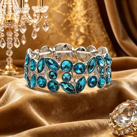 Bracelet Jonc Large Vintage Fleurs et Feuilles Pour Femmes Ton Or Strass en Goutte d'Eau Incrusté Bijoux de Mode Rétro