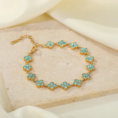 Mode Edelstahl Mehrfarbig Strass Blume Gliederkette Armband Für Damen Trendige Vergoldete Klee Schmuck Geschenk