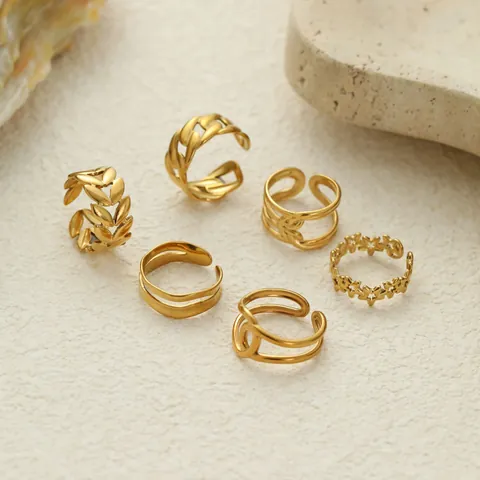 Vintage Edelstahl Offener Ring Für Damen Gold Geflochtener Twist Blatt Stern Geometrisch Verstellbarer Band Ring Schmuck Geschenk