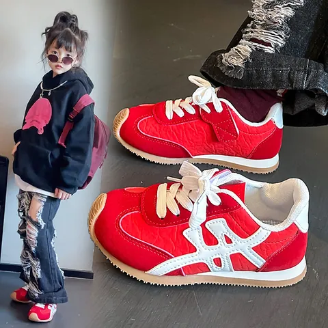 Zapatillas Retro para Niños Zapatos de Carrera a la Moda para Niños y Niñas Zapatos de Deporte Casual Cuero Artificial Suela de Goma Transpirable