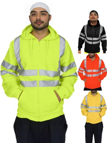 Sudadera de Alta Visibilidad para Hombre Reflectante con Forro Polar Chaqueta de Seguridad Cremallera Frontal Ropa de Trabajo