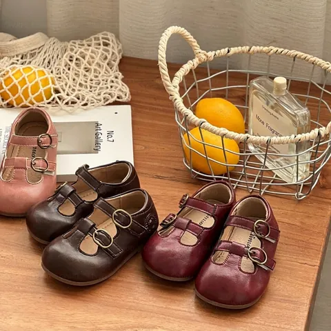 Kleinkind Mädchen Retro Mary Jane Schuhe Mikrofaserleder Doppelreihige Schnalle Prinzessin Schuhe Weiche Rutschfeste Halbschuhe