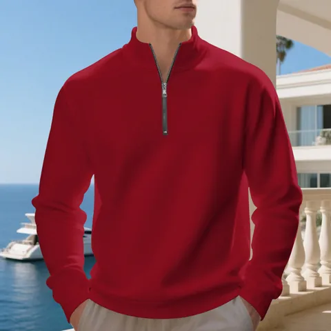 Men's Plus Size Solid Quarter Zip Stand Collar Fleece Sweatshirt Casual Loose Long Sleeve Pullover Autumn Winter Warm Top
