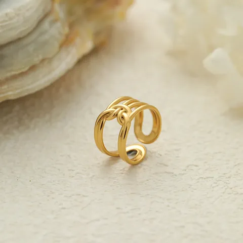 Vintage Edelstahl Offener Ring Für Damen Gold Geflochtener Twist Blatt Stern Geometrisch Verstellbarer Band Ring Schmuck Geschenk