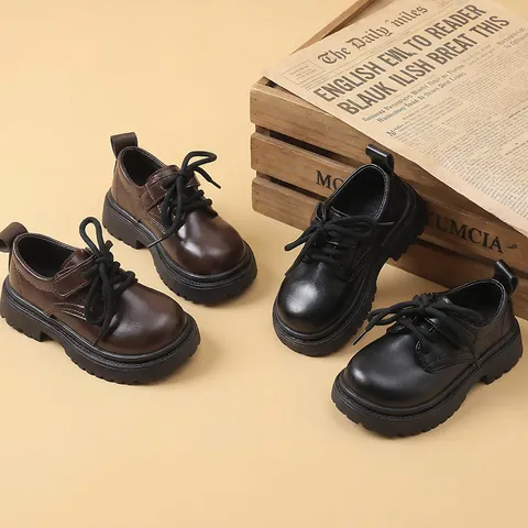 British Style Boys Oxford Leather Shoes For School Performance Black Brown Anti-slip Thick Sole Children Dress Shoes