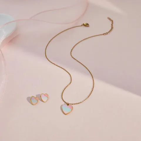 Edelstahl Herz Kinder Halskette Ohrringe Schmuck Mädchen Glitzer Emaille Accessoires Kindlich Mode Geschenk