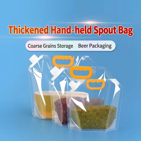 Thickened Transparent Spout Pouch Food Storage Bag With Handle For Grains Beer Liquid Reusable Sealed Stand Up Packaging Bag