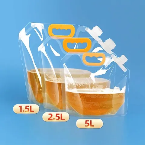 Thickened Transparent Spout Pouch Food Storage Bag With Handle For Grains Beer Liquid Reusable Sealed Stand Up Packaging Bag