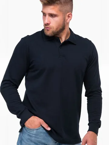 Men Long Sleeve Polo Shirt 100% Cotton Solid Color Turn-down Collar Business Casual Basic Breathable Polo Top Autumn Winter Men Clothing