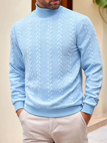 Men's High Neck Cable Knit Sweater Polyester Spandex Warm Jacquard Pullover Casual Autumn Winter European Size Jumper