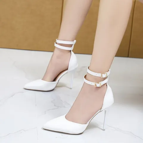Women Sexy Pointed Toe High Heel Sandals Double Ankle Strap Stiletto Pumps For Summer Autumn Dress Party Fashion Ladies Shoes