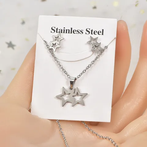 Vintage Stainless Steel Heart Star Turtle Jewelry Pendant Necklace Earrings Geometric Hollow Out Trendy Accessories For Women