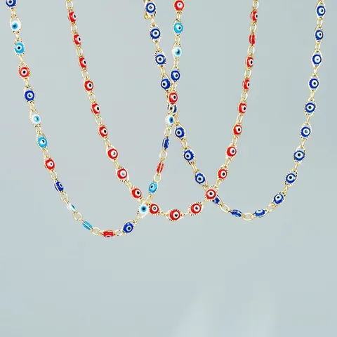 Damen Mode Böser Blick Halskette Legierung Vergoldet Bunte Emaillierte Perlen Gliederkette Für Den Täglichen Weg Schmuck