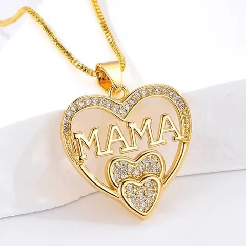18K Gold Plated Heart Pendant Necklace Rhinestone MAMA Letter Necklace For Women Mother's Day Birthday Gift Copper Jewelry